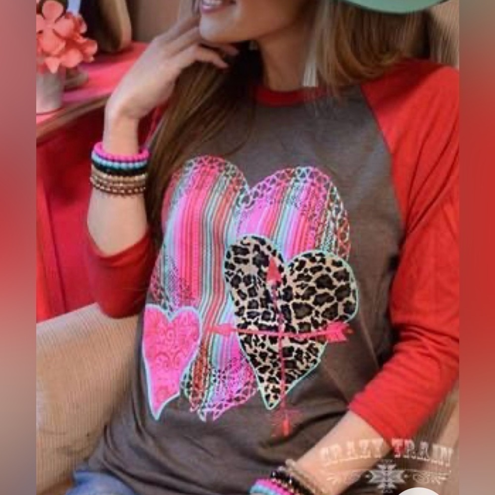 Crazy Train Cross My Heart Leopard Serpa Baseball Tee Womens Size Small